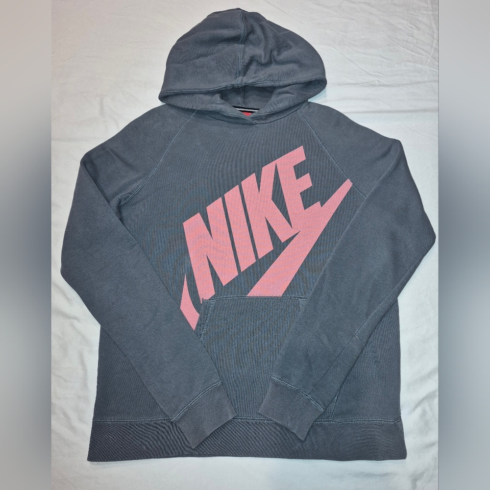 Gray Nike Hoodie with Pink Logo - Women's Size Large